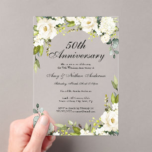 Weiße Blumen zur goldenen Hochzeit Acryleinladungen