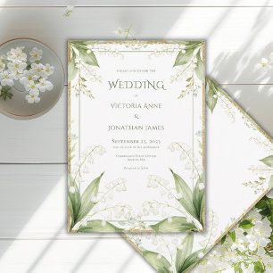 Weiße Blumenaquarell-Goldrahmen-Hochzeit Einladung