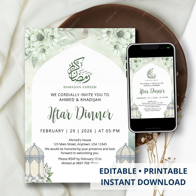 Weiße Blumenbogen-Ramadan-Iftar-Dinner-Einladung Einladung (Von Creator hochgeladen)