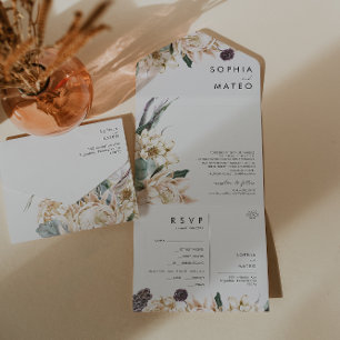 Weiße Blumenbouquet-Siegel und versenden All In One Einladung