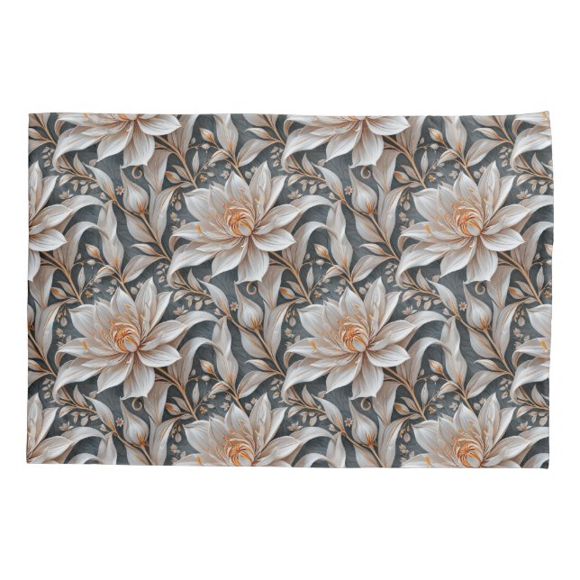 Weiße Blumenfantasie Kissenbezug (Rückseite)