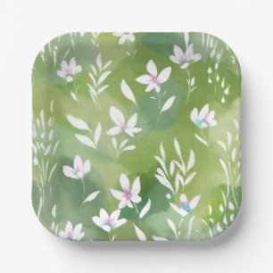 Weiße Blumenfelder Elegante Frühlingsblumen Pappteller