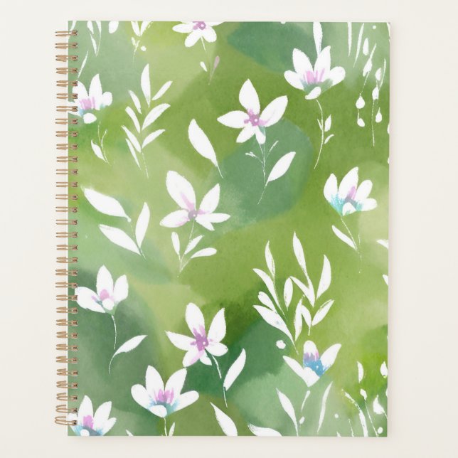 Weiße Blumenfelder | Elegante Frühlingsblumen  Planer (Vorderseite)