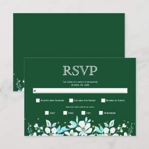 Weiße Blumengarten und Juwelen Grüne Hochzeit RSVP Karte