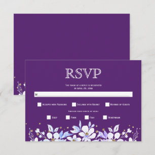 Weiße Blumengarten und Juwelen lila Hochzeit RSVP Karte