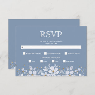 Weiße Blumengarten und Juwelen staubige blaue Hoch RSVP Karte