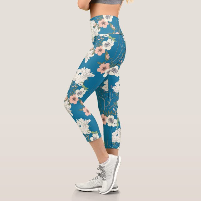 Weiße Blumengartenmuster Capri Leggings (Links)