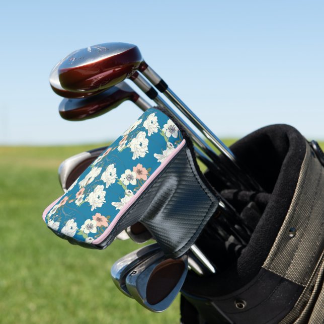 Weiße Blumengartenmuster Golf Headcover (In Situ)