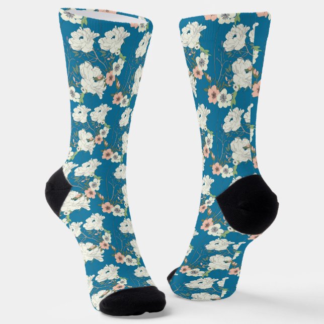 Weiße Blumengartenmuster Socken (Gewinkelt)