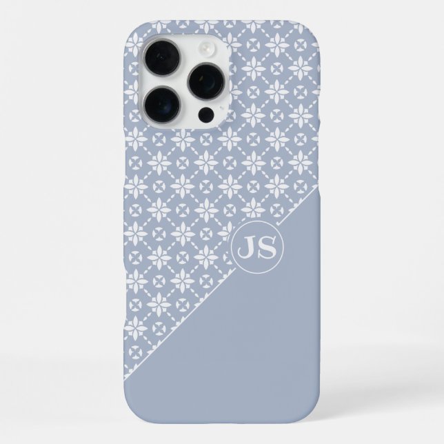 Weiße Blumengepattern auf staubblauem Hintergrund iPhone Hülle (Rückseite)