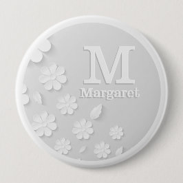 Weiße, blumengeprägte Namensinitialen personalisie Button