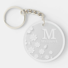 Weiße, blumengeprägte Namensinitialen personalisie Schlüsselanhänger