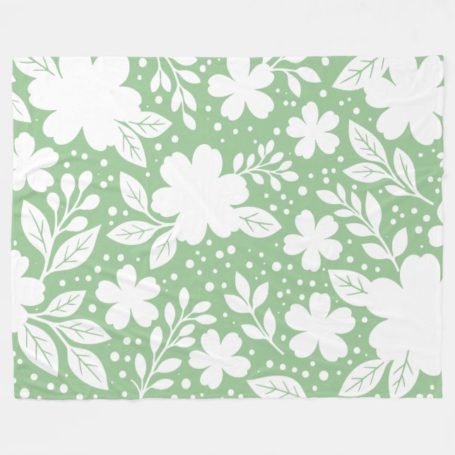 Weiße Blumengestaltung auf weichem grünem Hintergr Fleecedecke (Vorderseite (Horizontal))