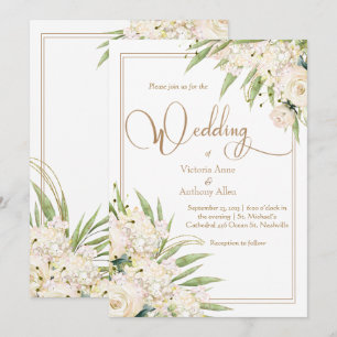 Weiße Blumengrün Botanische Elegante Hochzeit Einladung