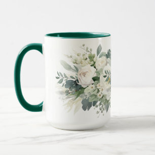 Weiße Blumengrün Botanische Wasserfarbe Tasse
