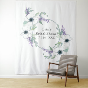 Weiße Blumengrün Brautparty Hintergrund Wandteppich