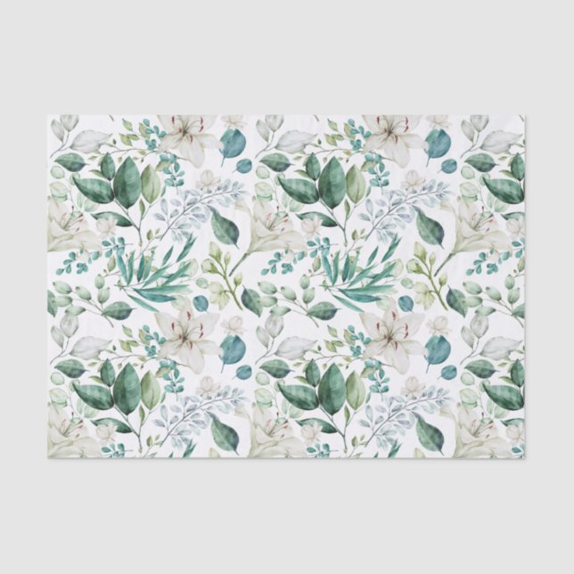 Weiße Blumengrün Brautparty Hochzeit Seidenpapier (Vorderseite)