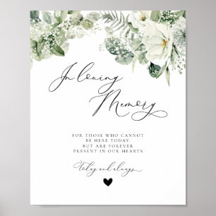 Weiße Blumengrün-Gedenk-Hochzeitsschild Poster