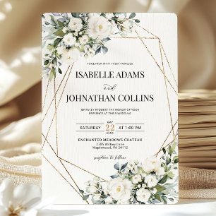 Weiße Blumengrün Geometrische Rahmen Hochzeit Gold Einladung
