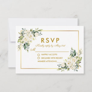 Weiße Blumengrün Hochzeit Gold RSVP Karte