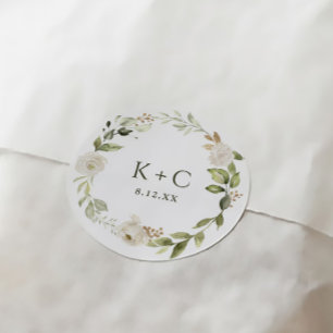 Weiße Blumengrün Hochzeit Runder Aufkleber