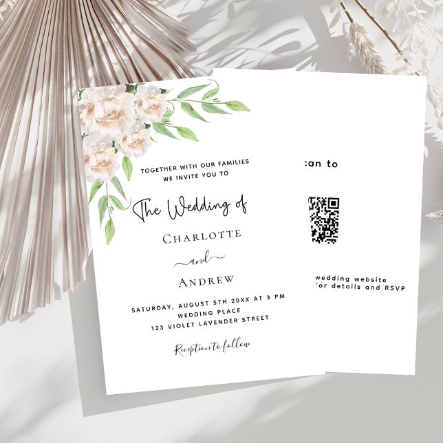 Weiße Blumengrün QR Code UAWG Hochzeit Einladung (Von Creator hochgeladen)