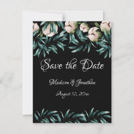 Weiße Blumengrün Schwarz Elegantes Skript Save The Date