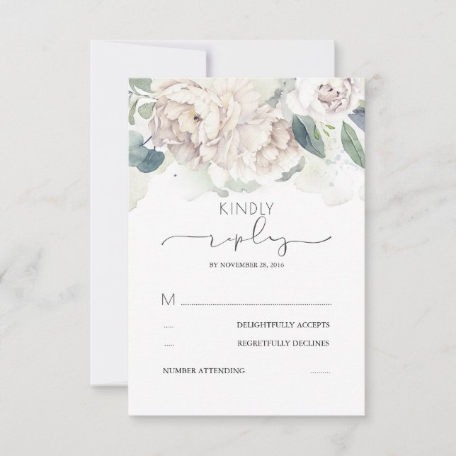 Weiße Blumengrün Splashes Hochzeit RSVP Karte (Vorderseite)