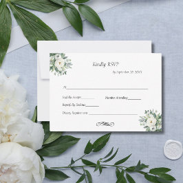Weiße Blumengrün Traditionelle feierliche Hochzeit RSVP Karte