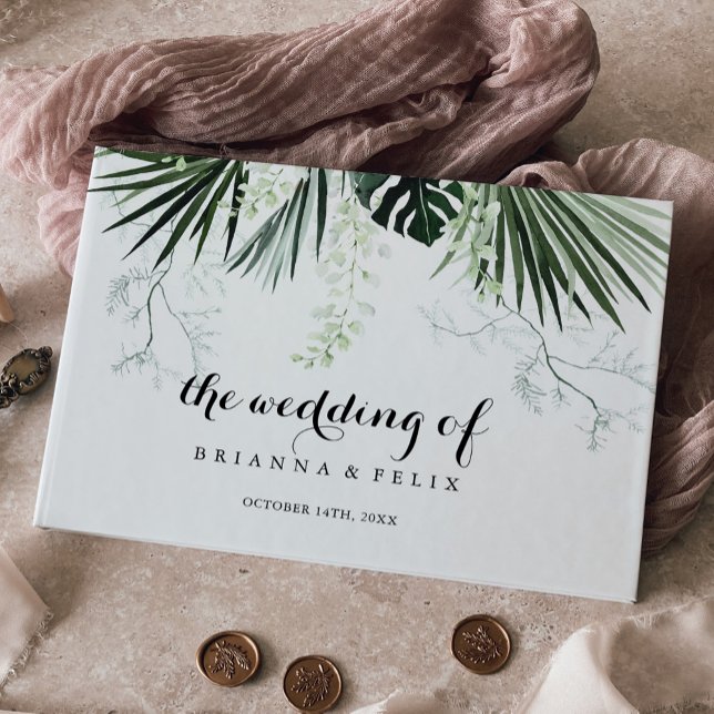 Weiße Blumenhochzeit im tropischen Grünen Gästebuch (Von Creator hochgeladen)