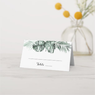 Weiße Blumenhochzeit im tropischen Grünen Platzkarte