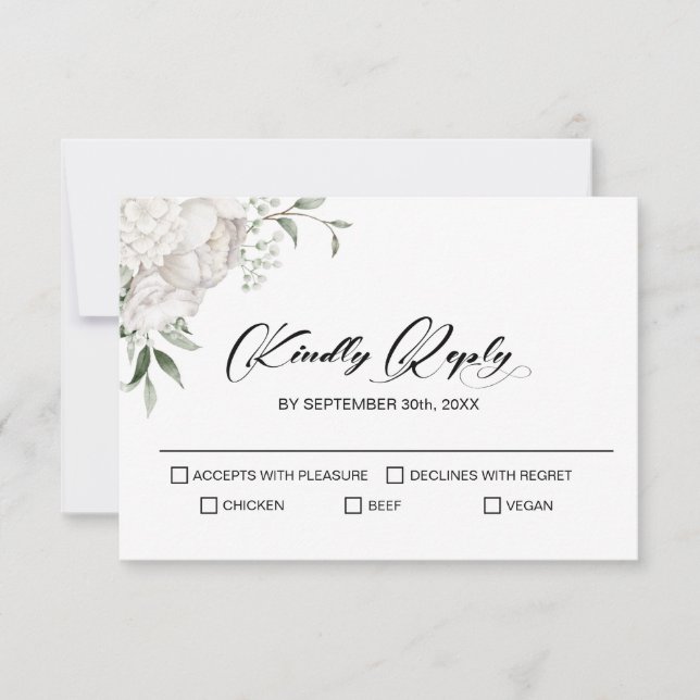Weiße Blumenhochzeit RSVP Karte (Vorderseite)