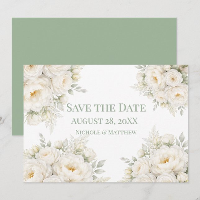 Weiße Blumenhochzeit - Save the Date (Vorne/Hinten)