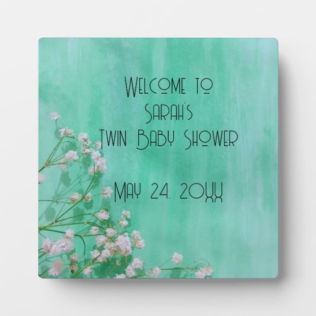 Weiße Blumenjungen in Bloom Twins Babydusche Fotoplatte (Vorderseite)