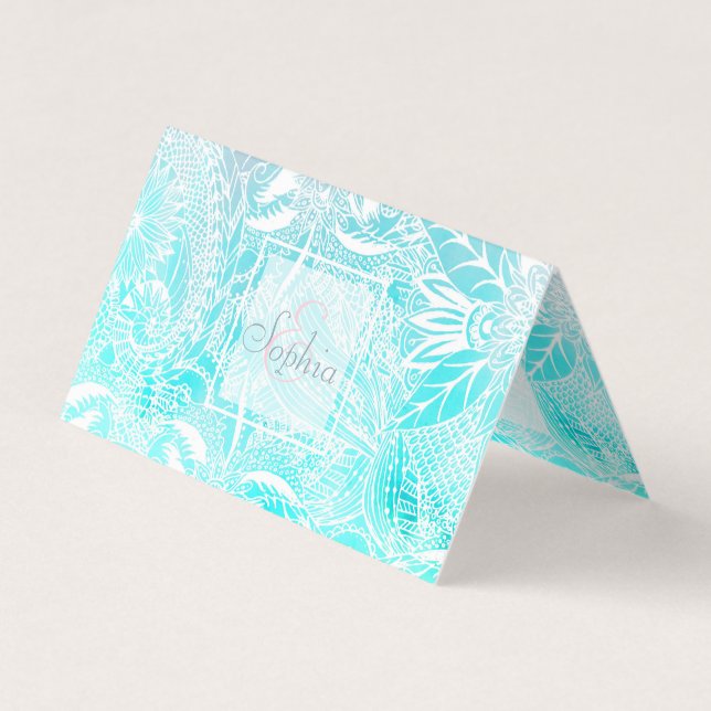 Weiße Blumenmandala Aquarellgestaltung Visitenkarten (Vorderseite)