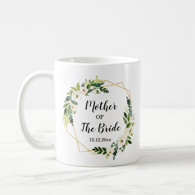 Weiße Blumenmutter der Braut Hochzeitstil-Tasse Kaffeetasse (Links)