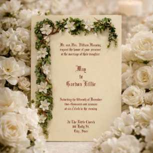 Weiße Blumenranken-Rand-Hochzeit Einladung