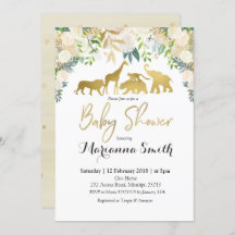 Weiße Blumensafari-TierBabyparty-Einladung