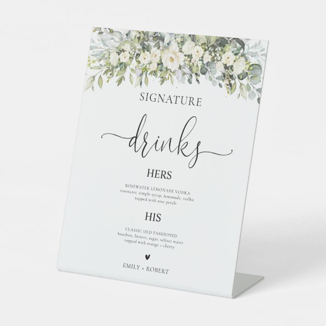 Weiße Blumensignature-Drinks-Schilder Sockelschild (Vorderseite)