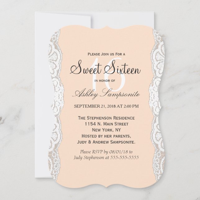 Weiße Blumenspitze auf Pachy Beige Einladung (Vorderseite)