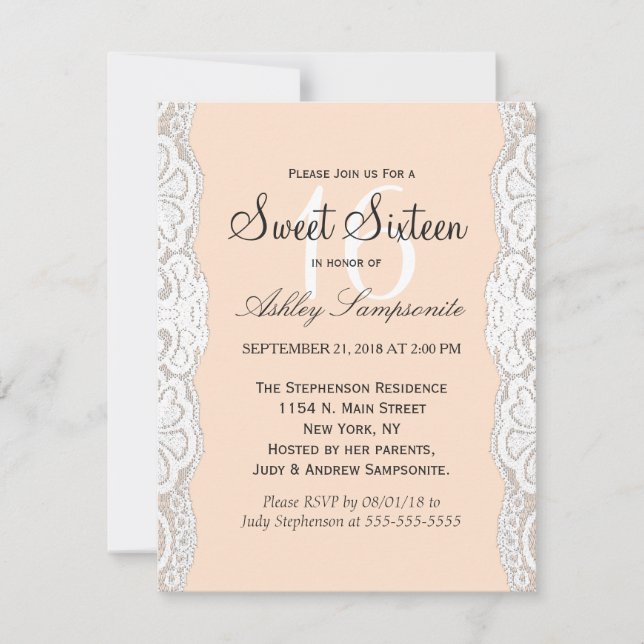 Weiße Blumenspitze auf Pachy Beige Einladung (Vorderseite)