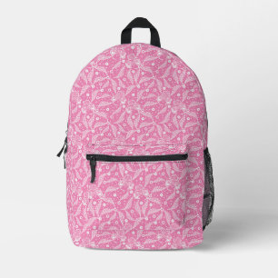 Weiße Blumenstickerei auf rosa Hintergrund  Bedruckter Rucksack