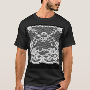 Weiße Blumenstickerei: schwarzer Hintergrund. T-Shirt