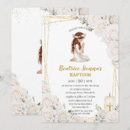 Weiße Blumentaufe Christening Praying Girl Einladung