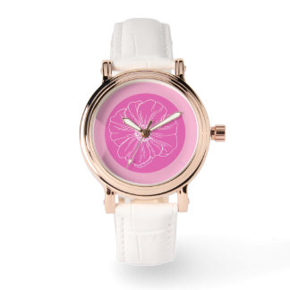 Weiße Blumenumrandung und rosa Hintergrund, Uhr