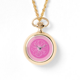 Weiße Blumenumrandung und rosa Hintergrund, Uhr