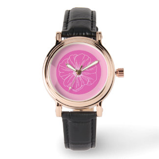Weiße Blumenumrandung und rosa Hintergrund, Uhr