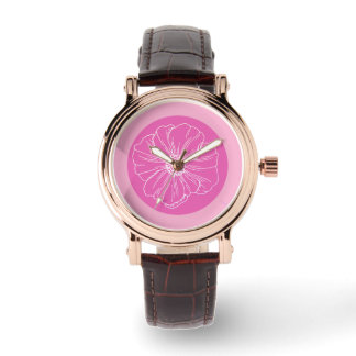 Weiße Blumenumrandung und rosa Hintergrund, Uhr
