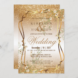 Weiße Blumenzweig und Gold-Glitzer Einladung