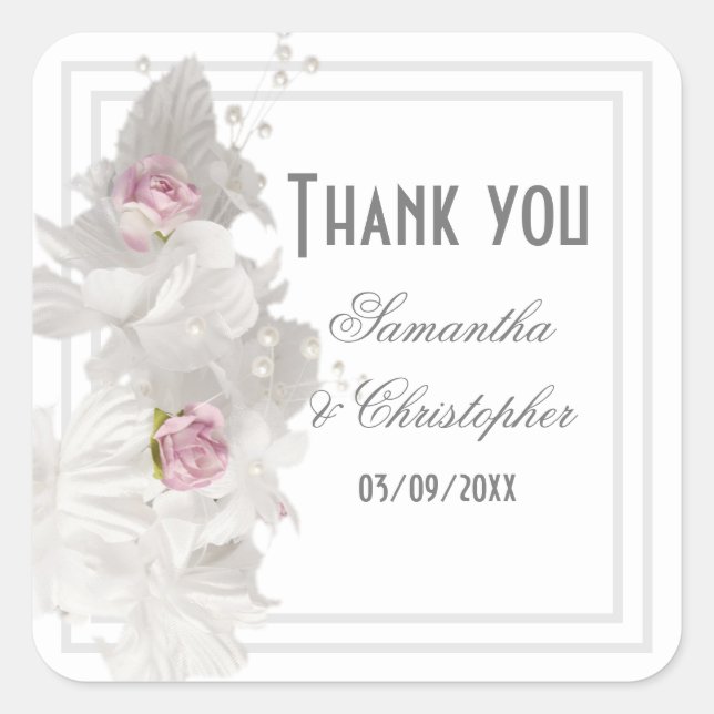 Weiße Blumenzwiebelhochzeit danke Quadratischer Aufkleber (Vorderseite)